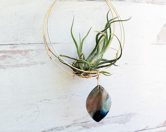 Gift For Gardener, Air Plant Holder, Blue Agate Hanging Planter for Airplants, For Friend, Him Gift Under 50