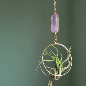 Amethyst Hanging Planter, February Birthstone Air Plant Holder, Housewarming Gift, Free Shipping, Airplant Nest, Pastel Crystal Wall Decor,