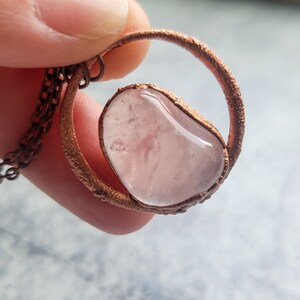 Electroformed Rose Quartz Pendant, Copper and Crystal Necklace, Modern Jewelry, With Chain, Gift for Her Under 50, Free Shipping image 8