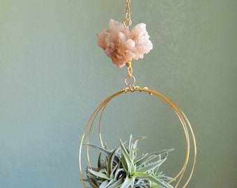 Wall Planter, Raw Peach Calcite Crystal, Fall Decor Gift, Housewarming Gift, Air Plant Holder, Hanging Planter, Boho Decor, Witchy Gift