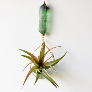 Hanging Planter, Crystal Air Plant Holder, Emerald Green Fluorite, window or wall planter, small space decor, With Or Without Plant