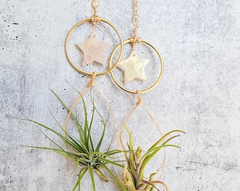 Hanging Planter For Air Plants, Angel Aura Rose Quartz Or White Quartz Star, Airplant Holder, Crystal Celestial Decor, Housewarming Gift