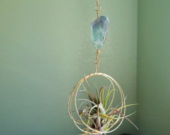 Air Plant Holder, Hanging Crystal Airplant, Mermaid Decor, Summer Gift, Sea Green Fluorite, Wall Planter, Housewarming, Free Shipping