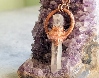 Lemurian Quartz Crystal Necklace, Quartz Point and Bright Copper, Minimalist Jewelry, Unisex Jewelry, Gift Under 30, Raw, Pagan Jewelry,