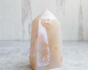 Flower Agate Tower, Obelisk, Crystal Generator, Boho Decor, Free Shipping, Warm Tones, Neutral Decor