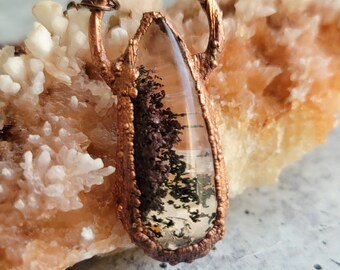 Lodolite Quartz Pendant, Garden Quartz Necklace, Modern Gemstone Jewelry, Pagan Gift, Electroformed Copper Necklace, Spiritual Gift For Her