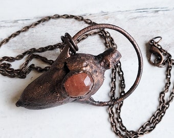 Copper Acorn Pendant with Sunstone Gem, Woodland Jewelry, Electroformed Necklace, Fall Style, Witchy, Sparkle Goth, Goblincore, Fairycore