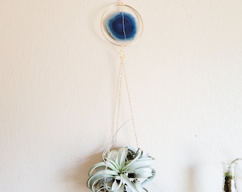 Large Air Plant Holder, Agate Slice Hanging Planter, Large Suncatcher Airplant Holder, Plant Display, Boho Decor, Home Gift