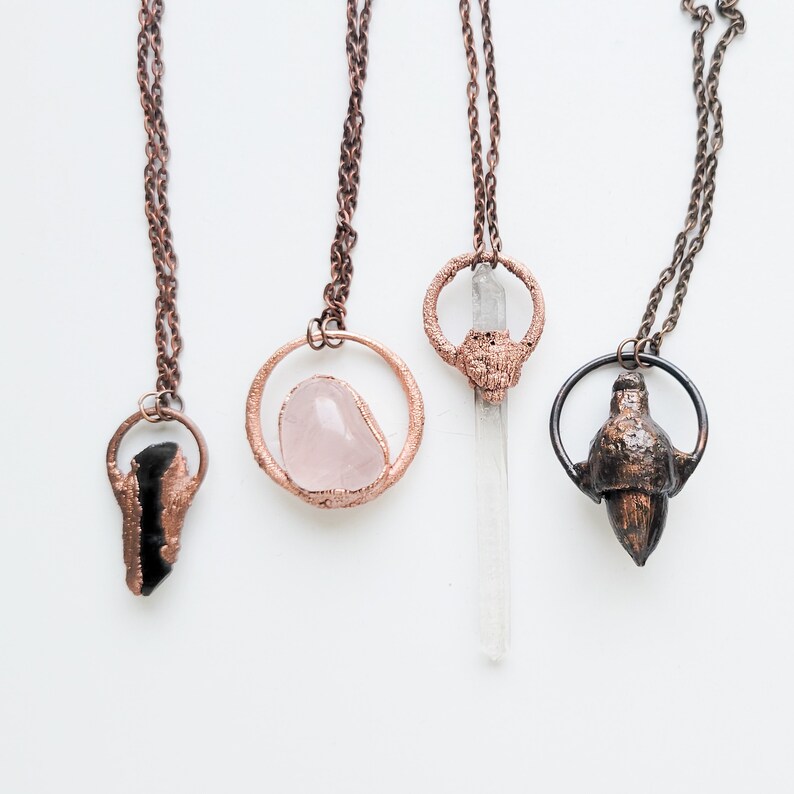 Electroformed Rose Quartz Pendant, Copper and Crystal Necklace, Modern Jewelry, With Chain, Gift for Her Under 50, Free Shipping image 5