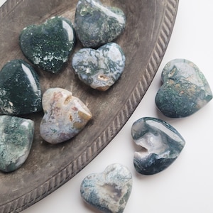 Moss Agate Heart, Calming Palm Stone, You Choose, Crystal Gift for Friend, Stone of Gardeners, Meditation Focus, Spiritual Gift, Boho Decor