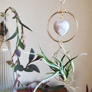 Hanging Air Plant Holder, Aura Agate Druzy Heart,  Airplant Hanger, Crystal Decor, Hanging Planter, Housewarming Gift, Gift for Her