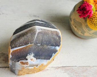 Banded Agate Geode Point, Half Polished, Half Rough, Father's Day Gift, Hygge Decor, South West Style, House Warming Gift, Free Shipping