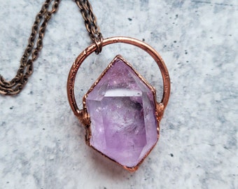 Amethyst Necklace, February Birthstone, Modern Gemstone Jewelry, Pagan Gift, Electroformed Copper Necklace, Spiritual Gift For Her