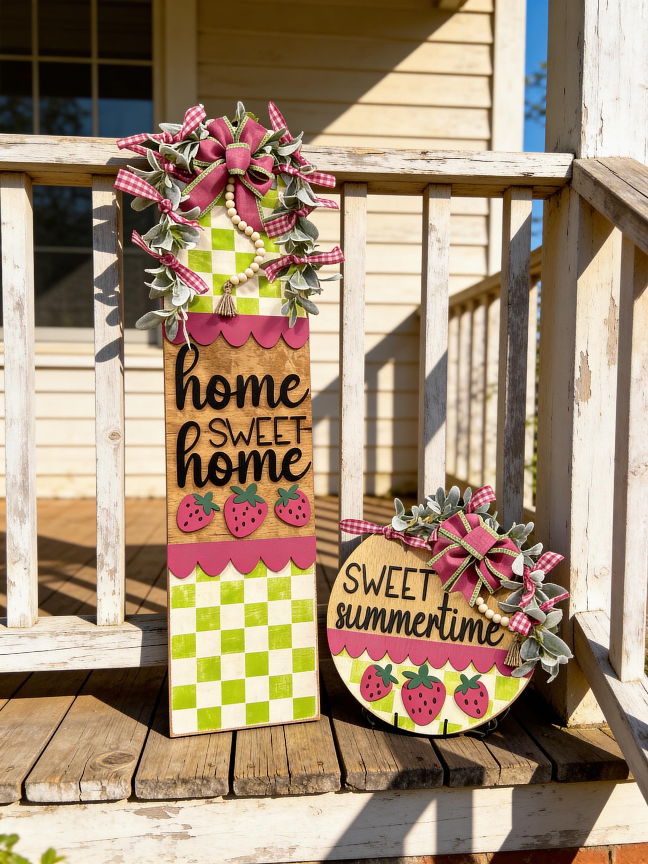Strawberry Porch Decor Set | Sweet Summertime Door Hanger & Home Sweet ...