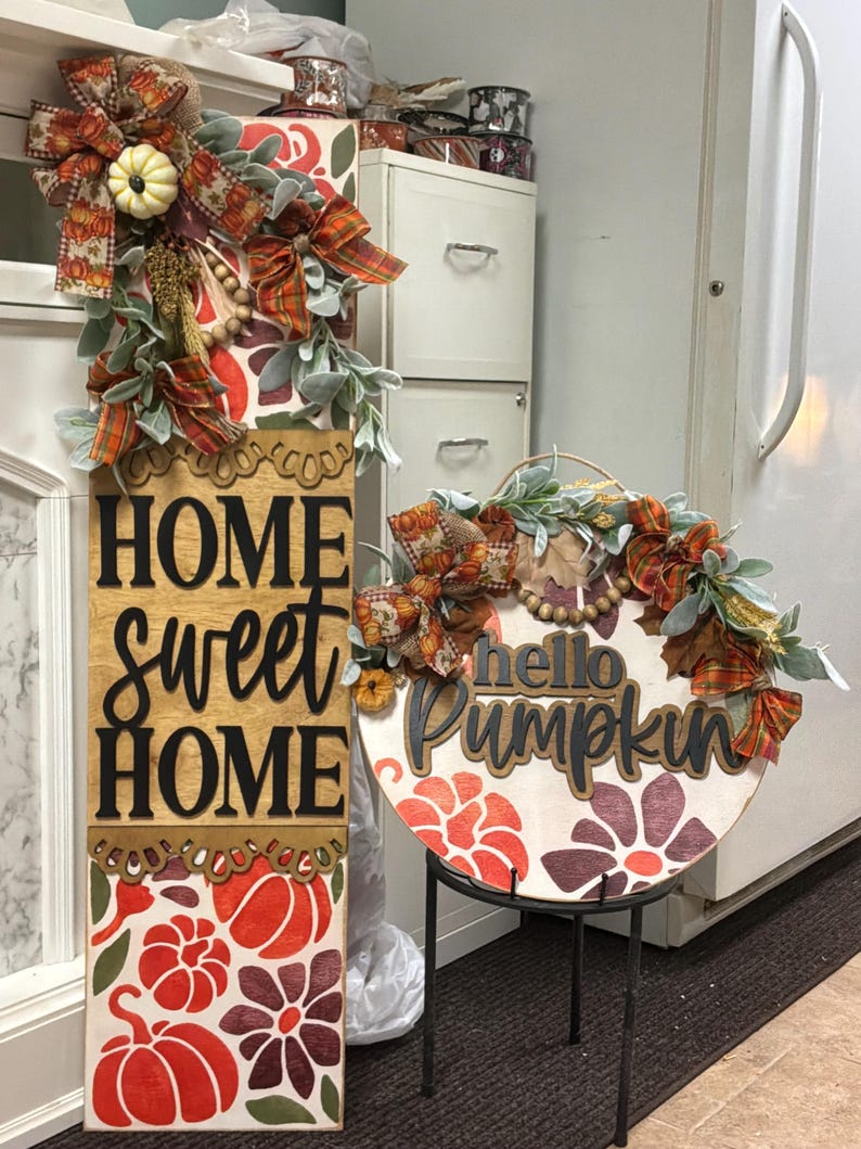 Ensemble de décoration d'automne pour porche | Décoration de porte citrouille et panneau à poser | Décoration d'automne pour porche de style ferme | Décoration d'entrée en bois superposé image 12