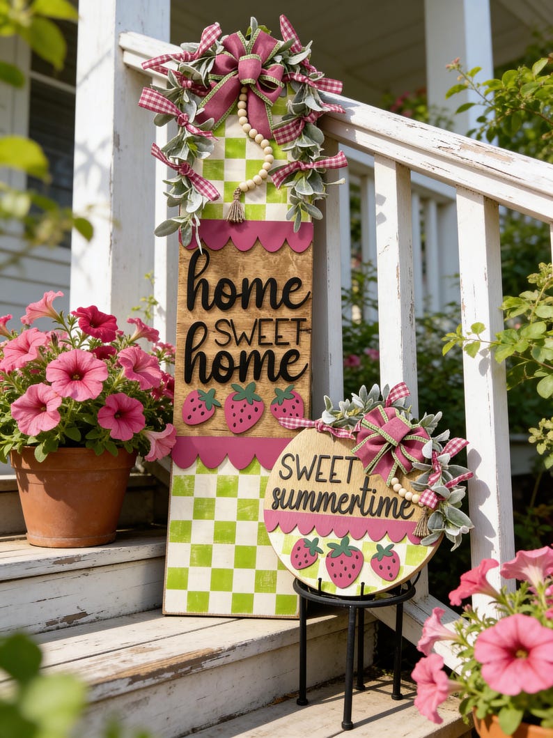 Strawberry Porch Decor Set | Sweet Summertime Door Hanger & Home Sweet ...