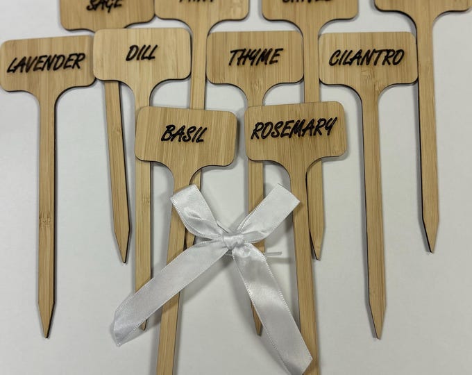 Featured listing image: personalized garden stakes, garden markers, herbs, garden sign, garden art, plant stakes, laser cut garden markers, herb and vegetable label
