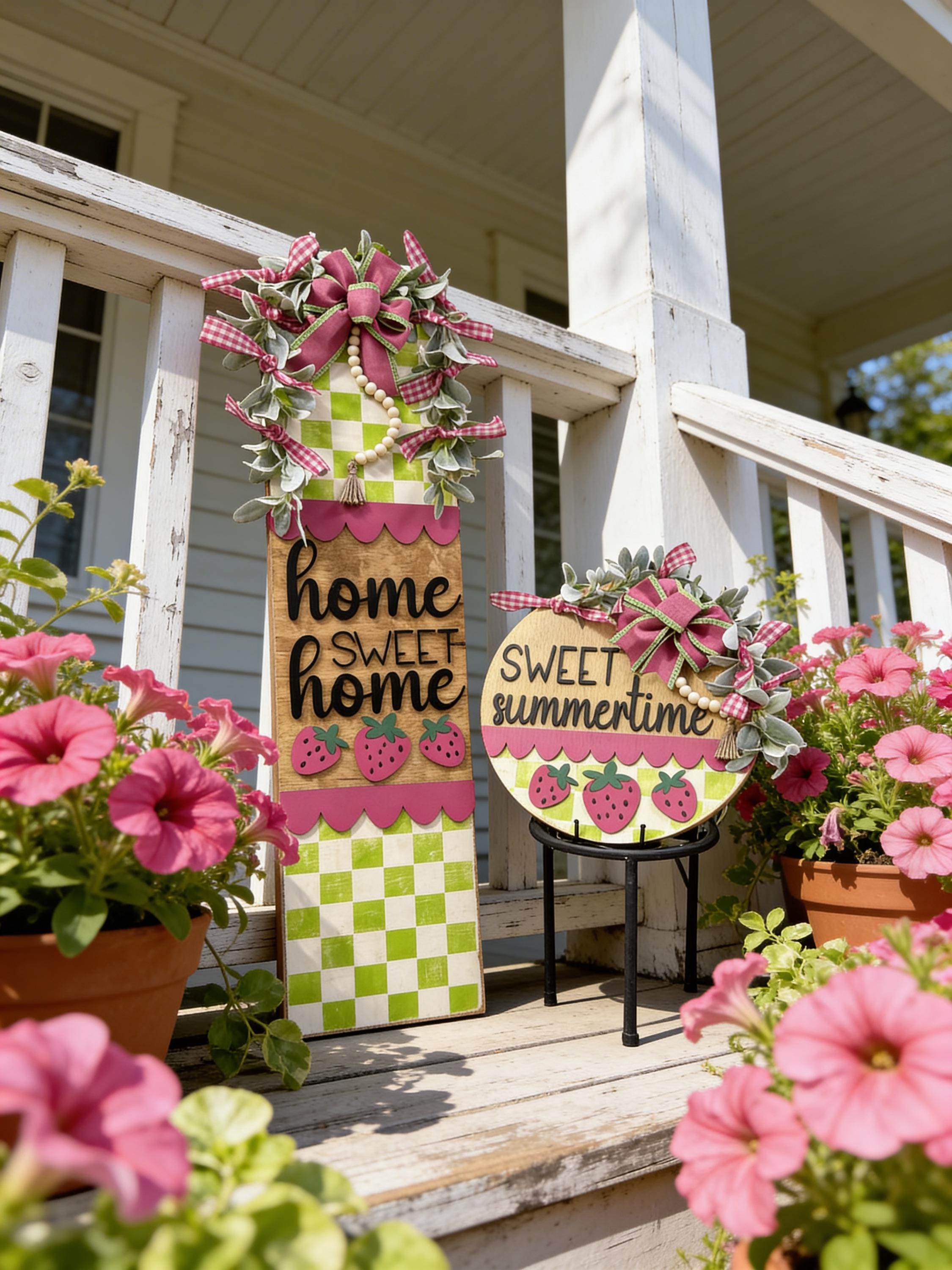 Strawberry Porch Decor Set | Sweet Summertime Door Hanger & Home Sweet ...