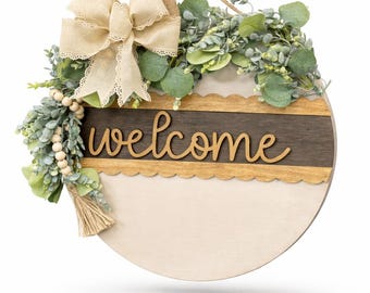 Accroche-porte de bienvenue | Panneau en bois de ferme fait main | Décoration neutre pour porte d'entrée | Décoration murale rustique pour entrée