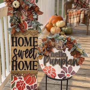 Ensemble de décoration d'automne pour porche | Décoration de porte citrouille et panneau à poser | Décoration d'automne pour porche de style ferme | Décoration d'entrée en bois superposé image 7