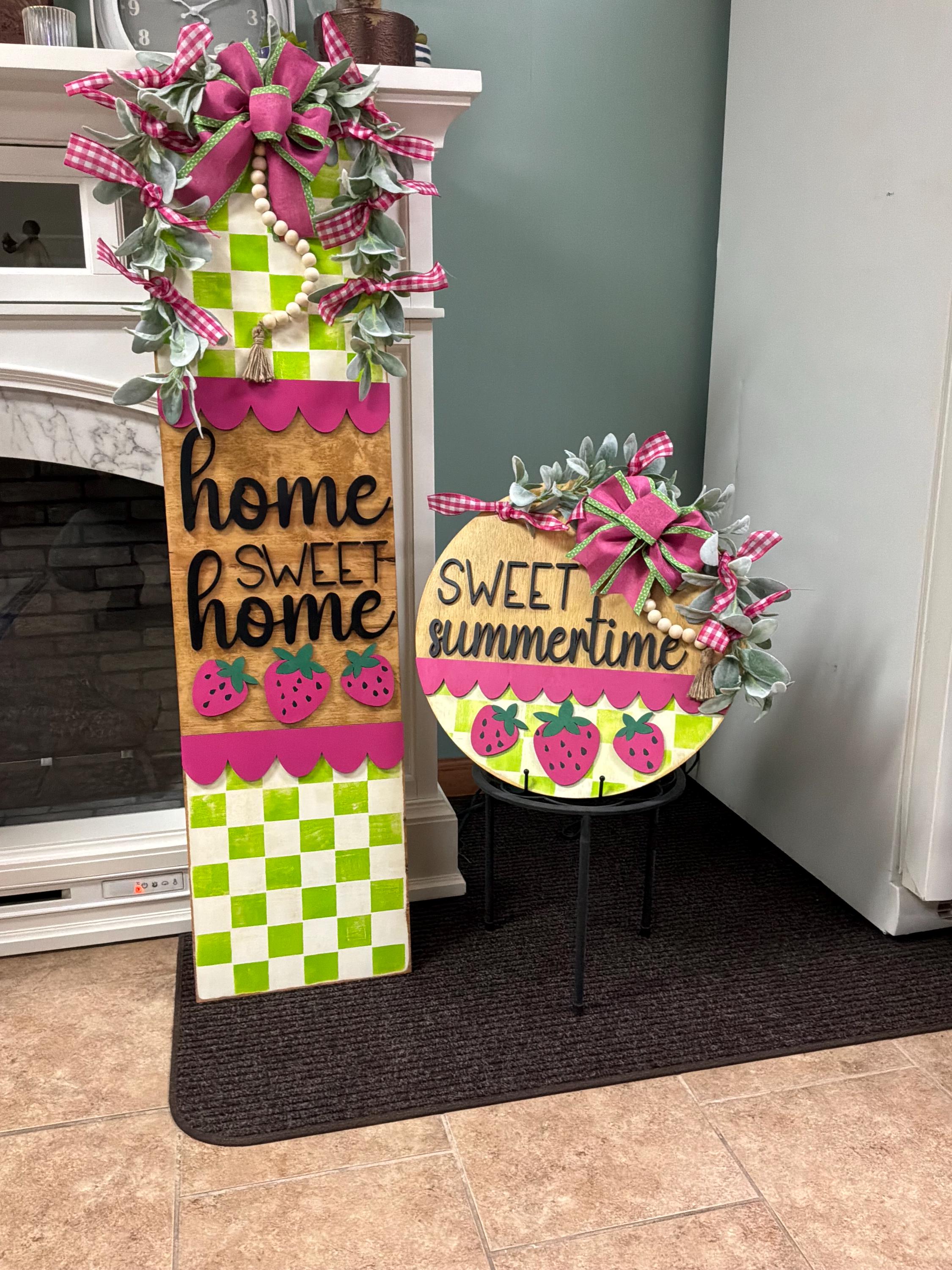 Strawberry Porch Decor Set | Sweet Summertime Door Hanger & Home Sweet ...