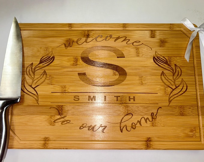 Featured listing image: custom cutting board, personalized family monogram cutting board, personalized wedding gift, custom engraved cutting board, housewarming