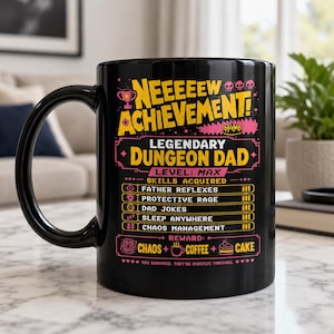 Legendary Dungeon Dad Coffee Mug, Dungeon Crawler Carl Ceramic Cup,New Achievement LitRPG Gamer Dad Fathers Day Gift,DCC Fan Book Series Mug