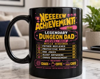 Legendary Dungeon Dad Coffee Mug, Dungeon Crawler Carl Ceramic Cup,New Achievement LitRPG Gamer Dad Fathers Day Gift,DCC Fan Book Series Mug