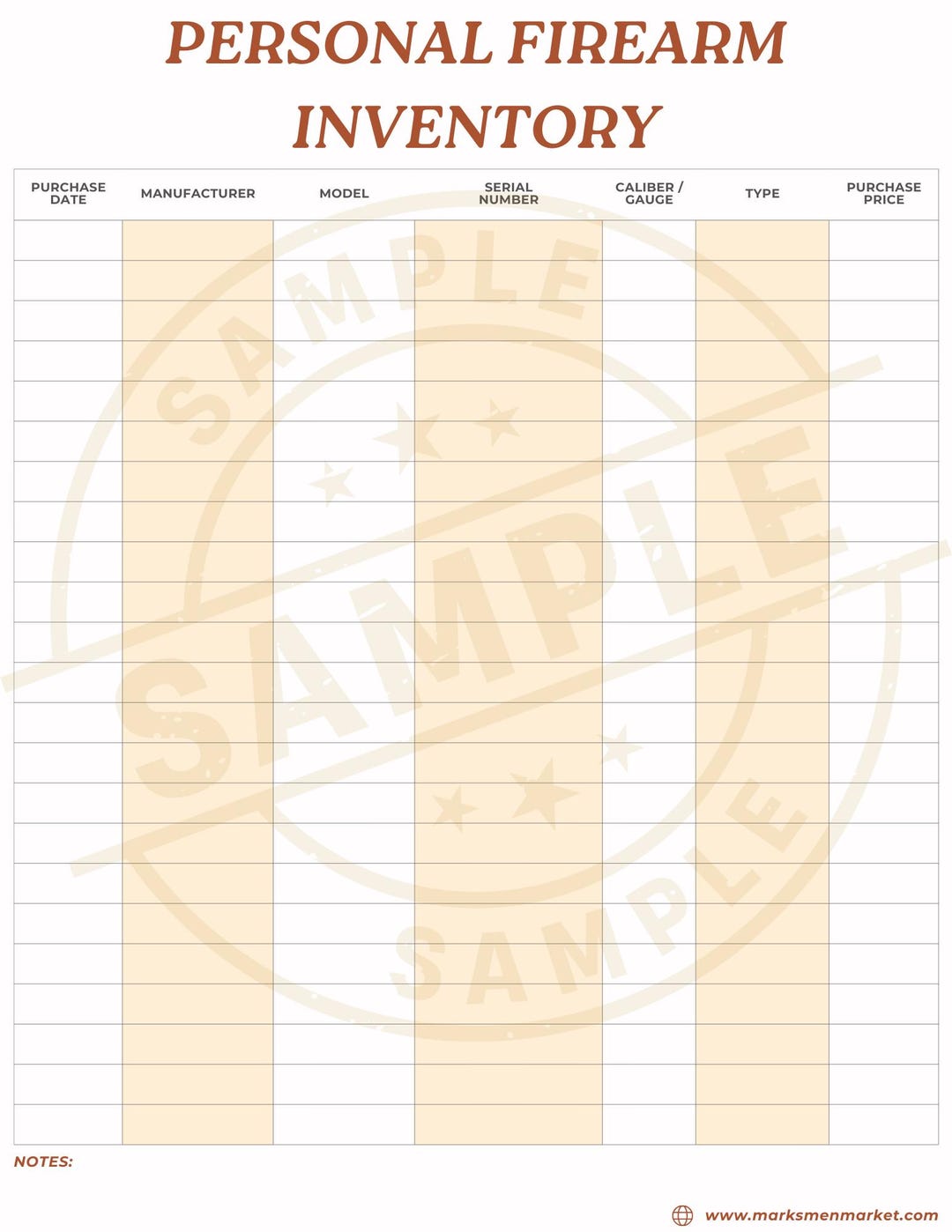 Weapons Inventory Form Firearm Record Keeping Printable Bundle – Gun Inventory Sheet, Ammo ...