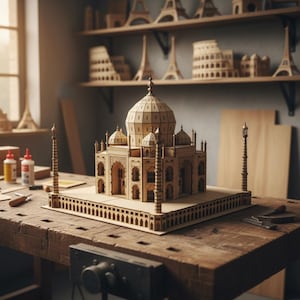 Paquete de 76 archivos SVG de arquitectura / Archivos de corte láser de monumentos mundiales dxf eps ai cdr / Modelos 3D de edificios de madera CNC Torre Eiffel Taj Mahal