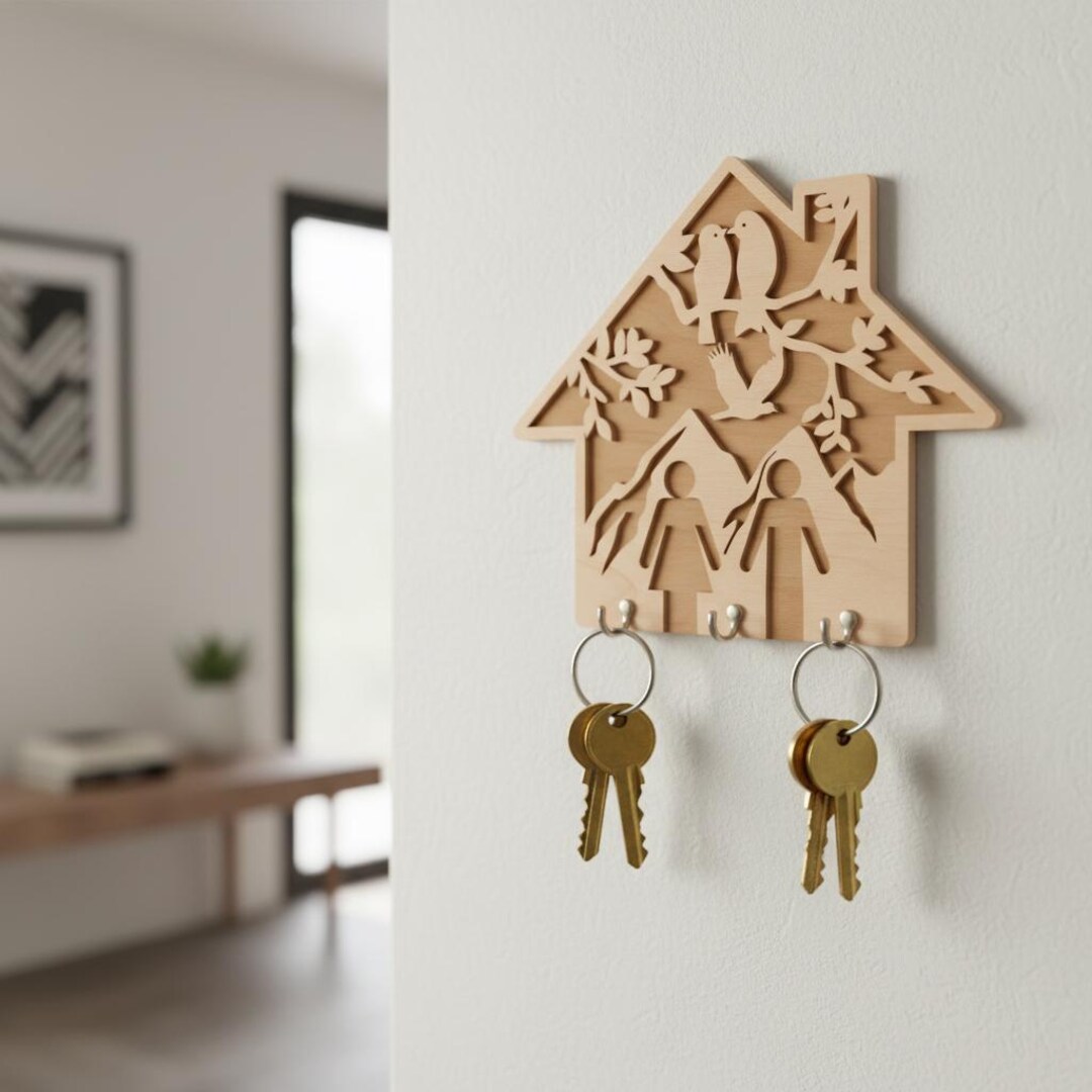 House Key Holder Laser Cut File | Home Key Rack Wall Decor | DXF SVG ...