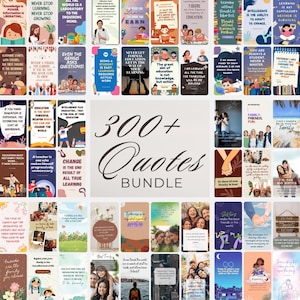 May include: A collection of over 300 quote cards with various inspirational messages about learning, family, and personal growth. The cards feature colorful designs and text, perfect for educational or motivational purposes.
