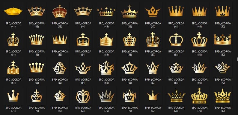 Royal Crown PNG CDR Bundle | Mega Luxury Clipart Vector Pack for Logos ...
