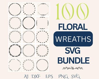 100 Floral Wreaths SVG Bundle | Botanical Borders, Frames (Digital Download)