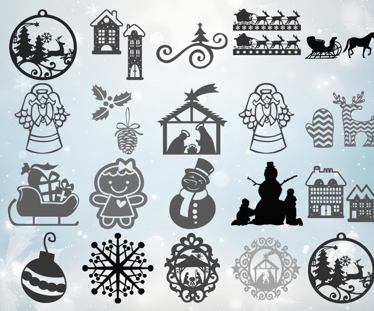 Christmas Laser Cut Files Bundle | Holiday Ornaments, Trees, Snowflakes ...