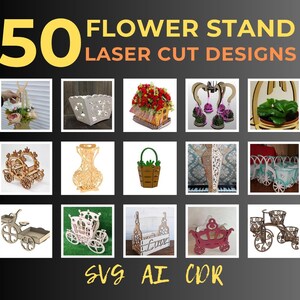 フラワースタンド SVG バンドル | 50 層のフラワーカート、Cricut および Silhouette 用フローラルマーケットカットファイル | 春の SVG | PNG DXF eps を含む