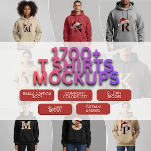 T-Shirt Mockups Bundle JPG | Bella Canvas 3001 Gildan 18000 64000 Comfort Colors 1717 | Sweatshirt Mockups | POD Etsy Mockup Pack