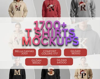 T-Shirt Mockups Bundle JPG | Bella Canvas 3001 Gildan 18000 64000 Comfort Colors 1717 | Sweatshirt Mockups | POD Etsy Mockup Paket