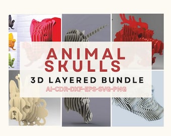 3D Layered Animal Head SVG Bundle | Laser Cut Wall Art Designs | Wildlife & Fantasy Animal Trophy Decor for CNC, Glowforge, Cricut laser cut