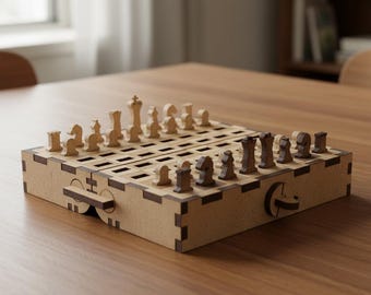 Archivos de ajedrez portátil de viaje cortados con láser / Patrón de juego de madera CNC (svg, dxf, cdr)
