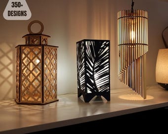 Laser Cut Table Lamp SVG Bundle | Wooden Night Light Lantern Files | DXF for CNC & Laser Engraving | 3D Lamp Designs