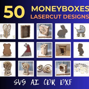 Money Box SVG Bundle | Piggy Bank Laser Cut Files | DIY Savings Box Template for Cricut, Glowforge, Kids | SVG Files for Crafts
