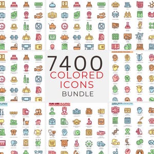 Colored Icon Pack | 7400 Vector Icons Bundle | Flat Icons for Design, Apps, Websites, Presentations, Branding & UI