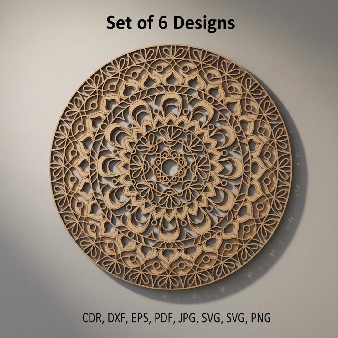 Layered Mandala SVG Bundle | Set of 6 3D Laser Cut Wall Art Designs ...