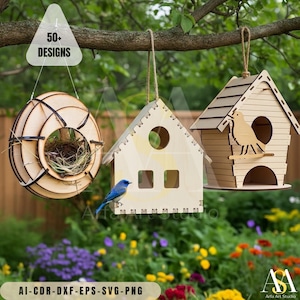 Paquete de archivos SVG de casitas para pájaros / Archivos de corte de casitas para pájaros en capas para Cricut y Silhouette / Diseños digitales para manualidades en papel, decoración del hogar y creación de tarjetas