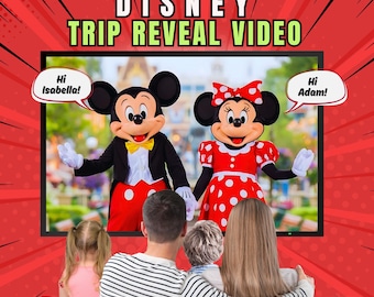 Personalized Surprise Trip Reveal Video, Mickey and Minnie Says Children's Names,  Christmas Magical Trip