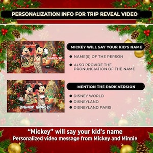 Personalized Surprise Trip Reveal Video, Mickey and Minnie Says Children's Names, Christmas Magical Trip image 2