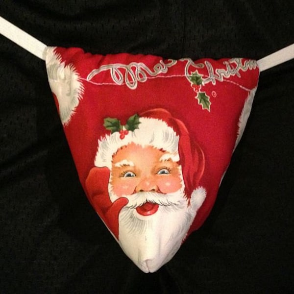 Mens Red SANTA CLAUS String Thong Male Lingerie Christmas Holiday Stocking Stuffer Underwear