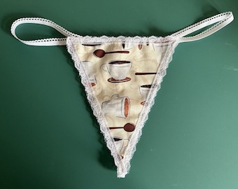 Womens COFFEE CUP String Thong Lingerie Waitress Underwear