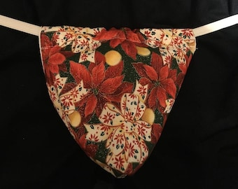 Mens CHRISTMAS POINSETTA Flowers Floral Holiday String Thong Male Underwear